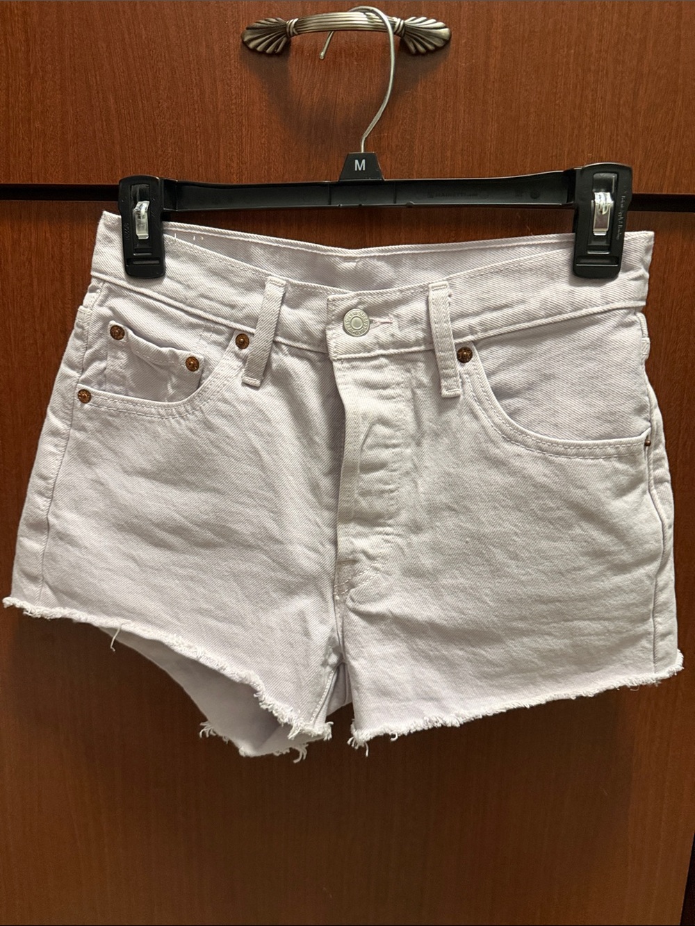 Levi's White Denim High-Rise Frayed Hem Shorts